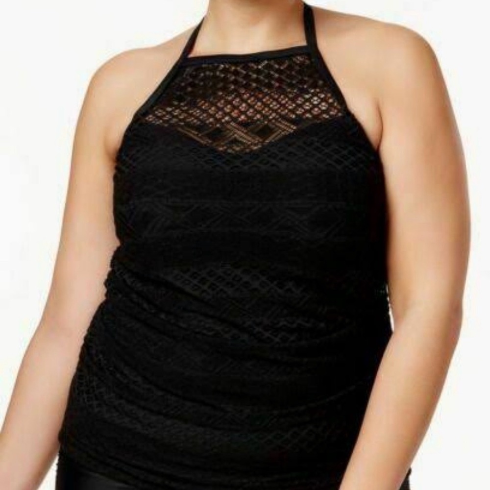 Island Escape Black Halter Swim Top, NWT, size  24w